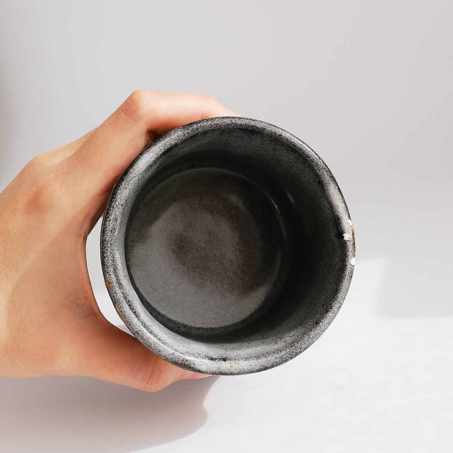 Kutani Ware Japanese Yunomi Tea Cup - Grey Yoshidaya Cherry Bird
