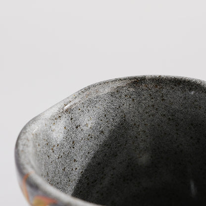 Kutani Ware Japanese Yunomi Tea Cup - Grey Yoshidaya Cherry Bird