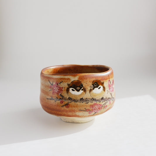Kutani Ware Matcha Bowl - Sparrow in Spring