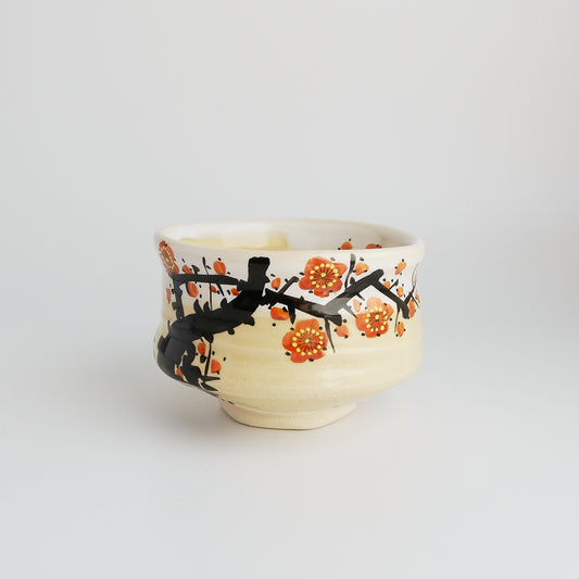 Kutani Ware Matcha Bowl - Red and White Plum Ume