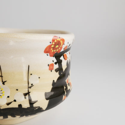 Kutani Ware Matcha Bowl - Red and White Plum Ume