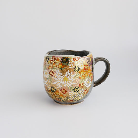 Kutani Ware Japanese Mug Cup - Gold Flower Hanazume