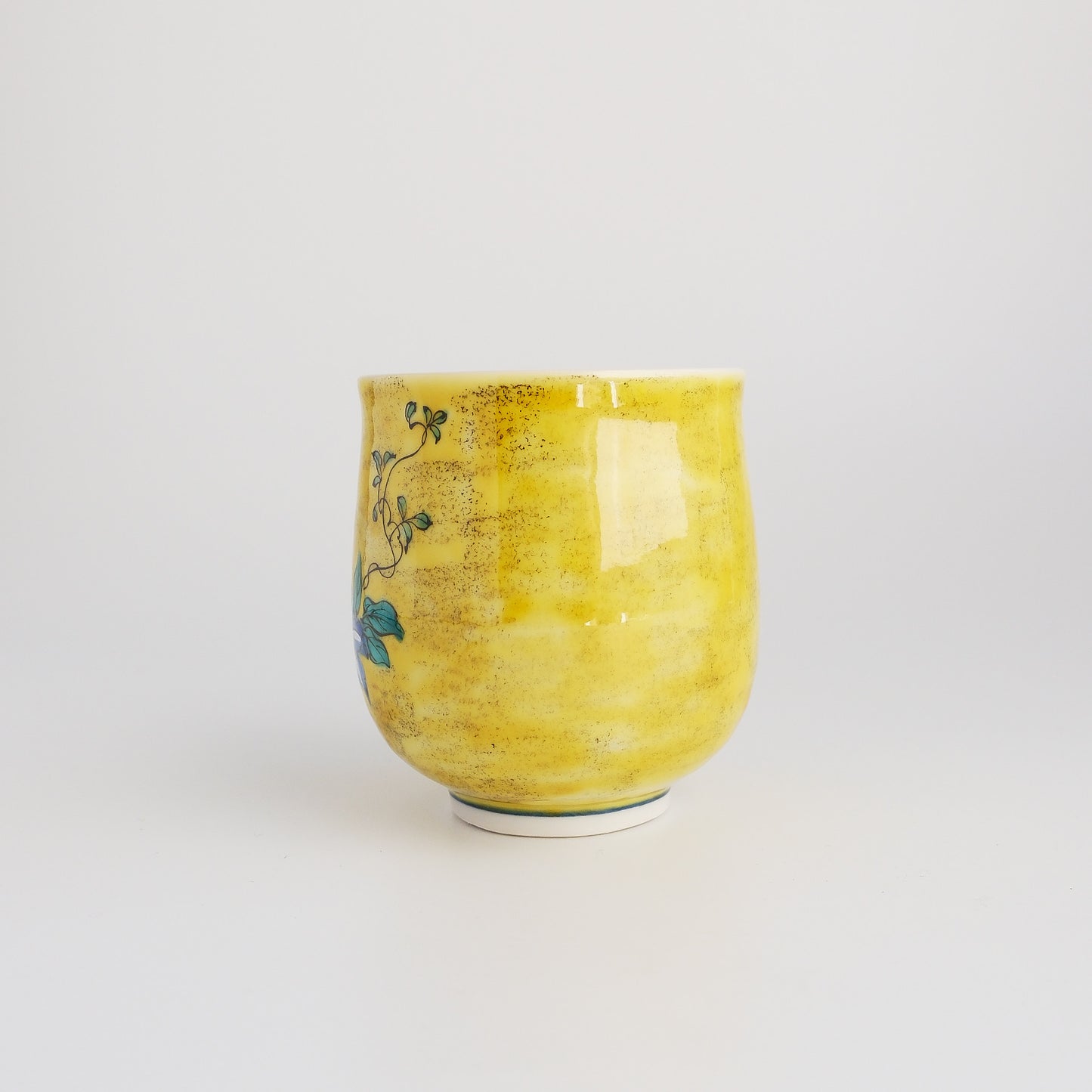 Kutani Ware Japanese Yunomi Tea Cup - Yellow Yoshidaya Bird