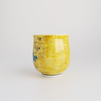 Kutani Ware Japanese Yunomi Tea Cup - Yellow Yoshidaya Bird