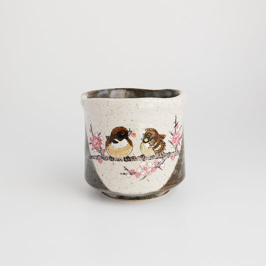 Kutani Ware Japanese Yunomi Tea Cup - Love Sparrow in Spring