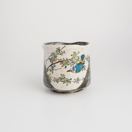 Kutani Ware Japanese Yunomi Tea Cup - Kawasemi Kingfisher Bird