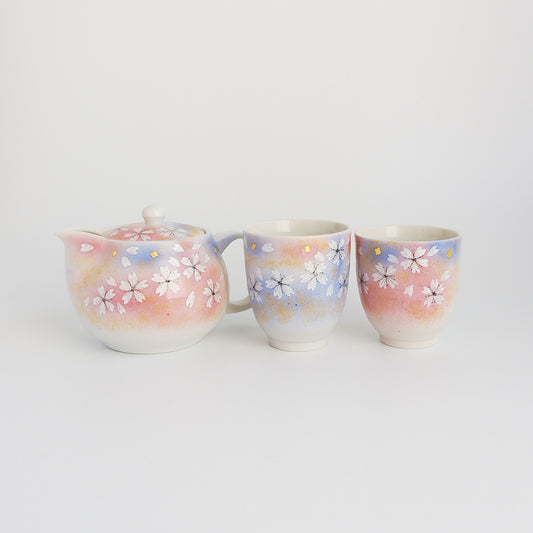 Kutani Ware Yunomi Kyusu Teapot Set - Sakura Flower Dance