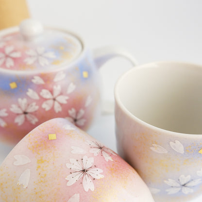 Kutani Ware Yunomi Kyusu Teapot Set - Sakura Flower Dance