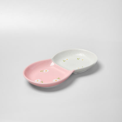 Hasami Ware Double Condiment Dish - Daisy (Pink)