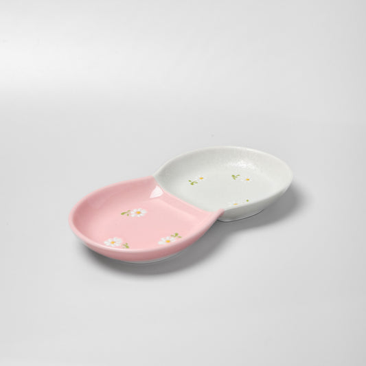 Hasami Ware Double Condiment Dish - Daisy (Pink)