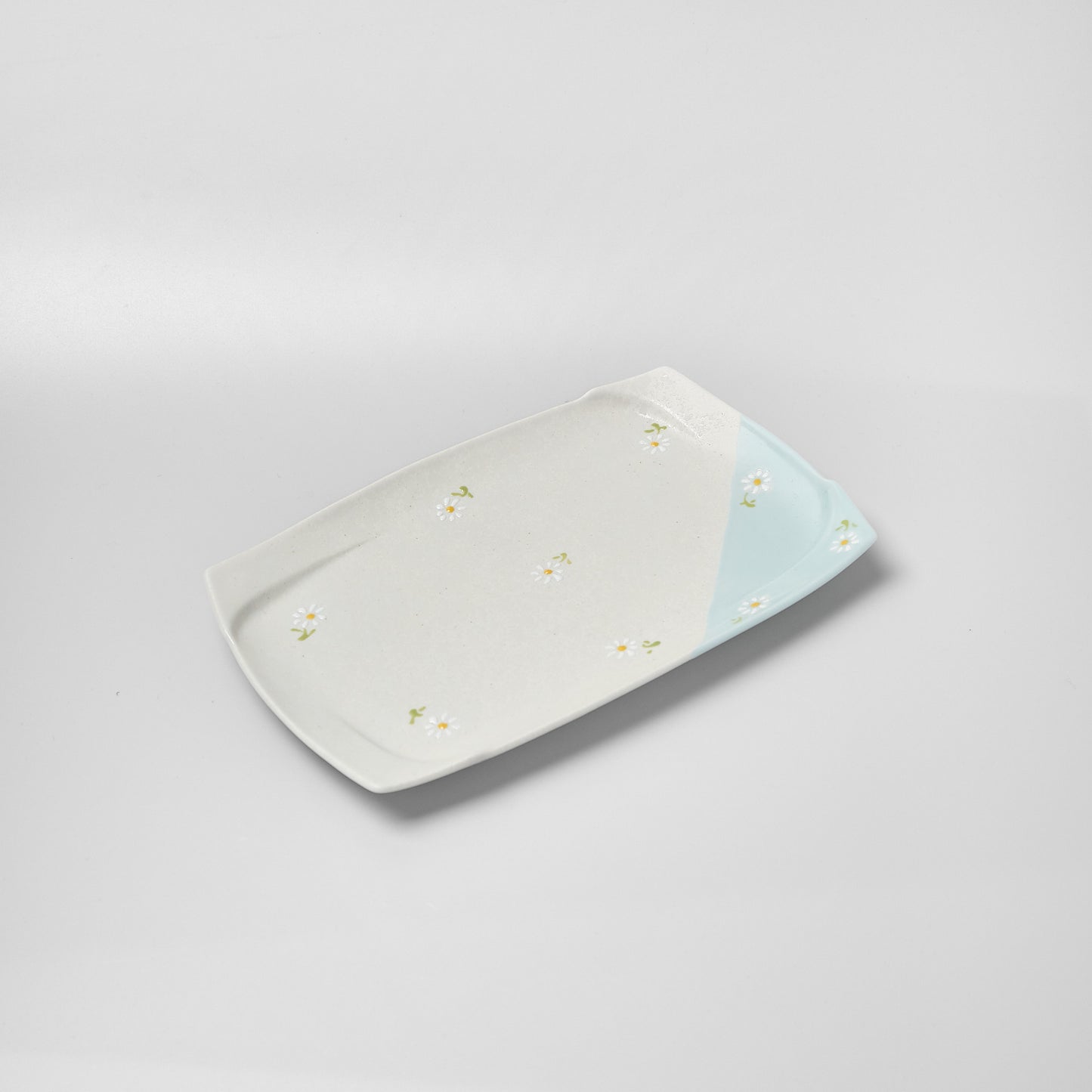 Hasami Ware Fuchidori Rectangle Plate - Daisy (Blue)