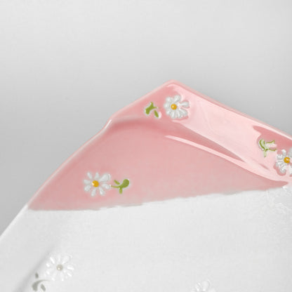 Hasami Ware Fuchidori Rectangle Plate - Daisy (Pink)