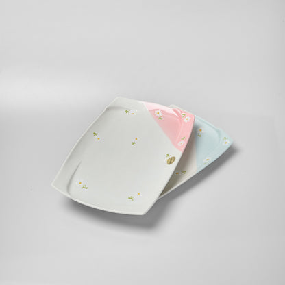 Hasami Ware Fuchidori Rectangle Plate - Daisy (Pink)