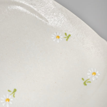 Hasami Ware Fuchidori Square Plate - Daisy (Blue)