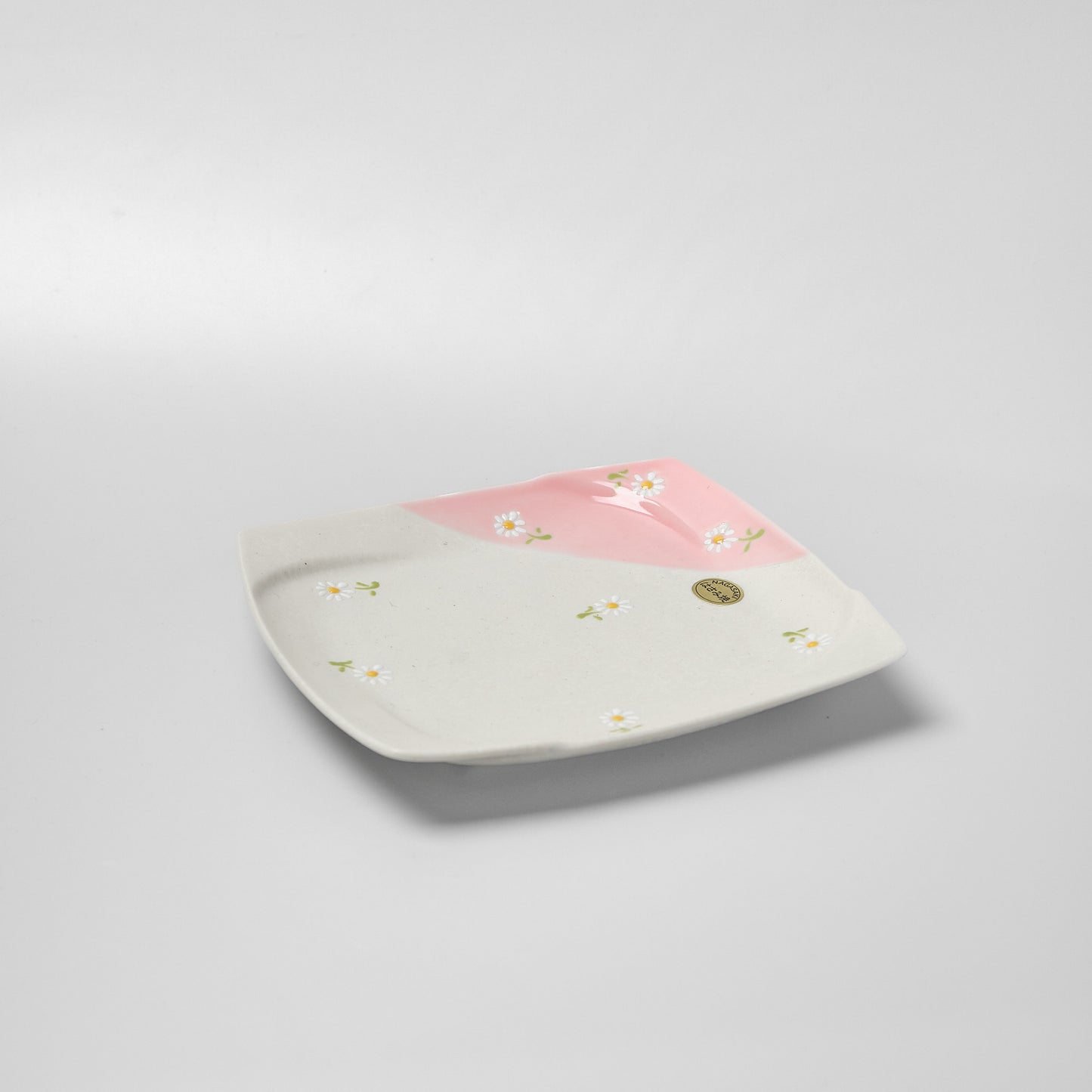 Hasami Ware Fuchidori Square Plate - Daisy (Pink)