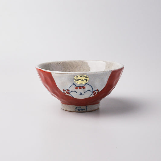 Hasami Ware Hand Painted RIce Bowl - Red Happy Cat