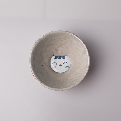 Hasami Ware Hand Painted RIce Bowl - Red Happy Cat