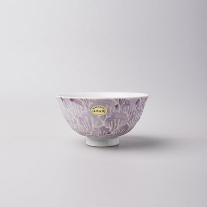Hasami Ware Hand Painted Rice Bowl - Purple Flower Petal