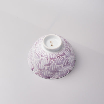 Hasami Ware Hand Painted Rice Bowl - Purple Flower Petal