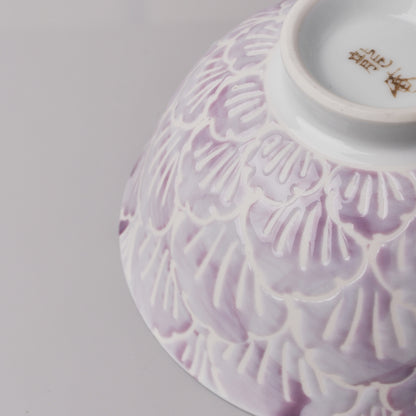 Hasami Ware Hand Painted Rice Bowl - Purple Flower Petal