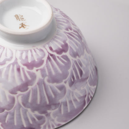 Hasami Ware Hand Painted Rice Bowl - Purple Flower Petal