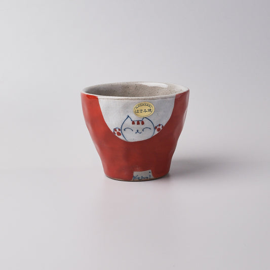 Hasami Ware Hand Painted Tea Cup - Red Happy Cat