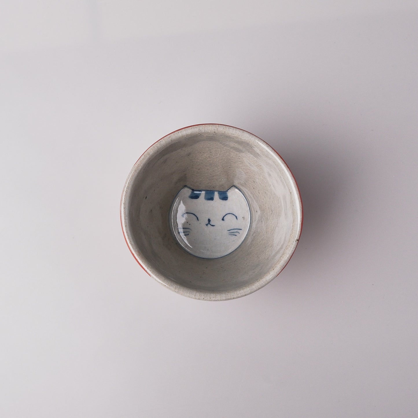 Hasami Ware Hand Painted Tea Cup - Red Happy Cat