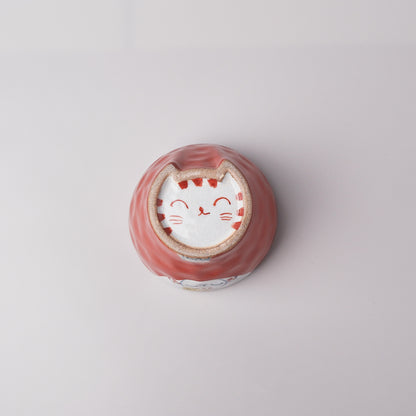 Hasami Ware Hand Painted Tea Cup - Red Happy Cat