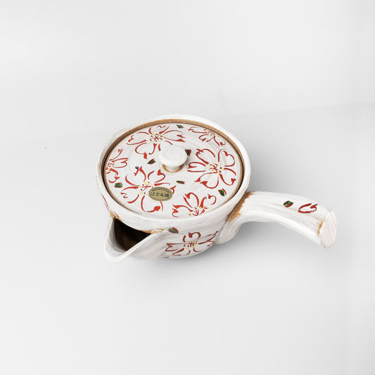 Hasami Ware Japanese Flat Kyusu Teapot - Hake Sakura