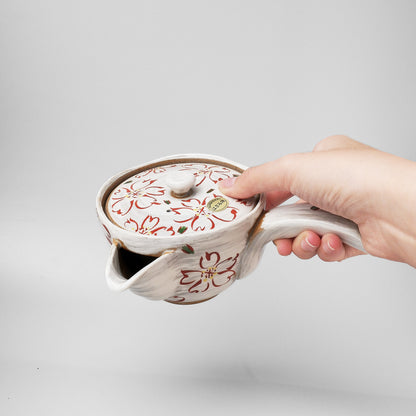 Hasami Ware Japanese Flat Kyusu Teapot - Hake Sakura