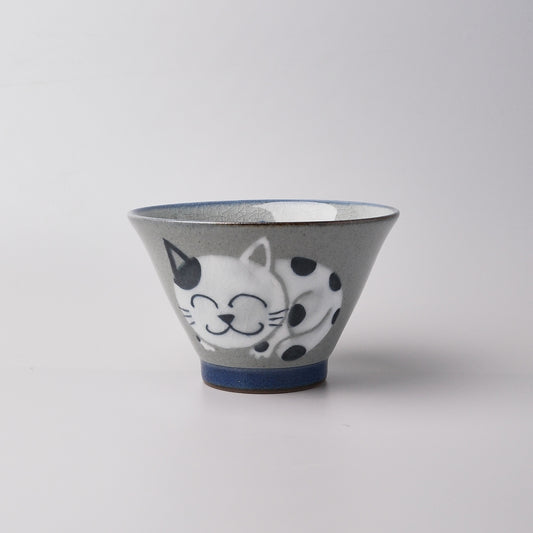 Hasami Ware Rice Bowl 11.5cm - Blue Smiley Cat
