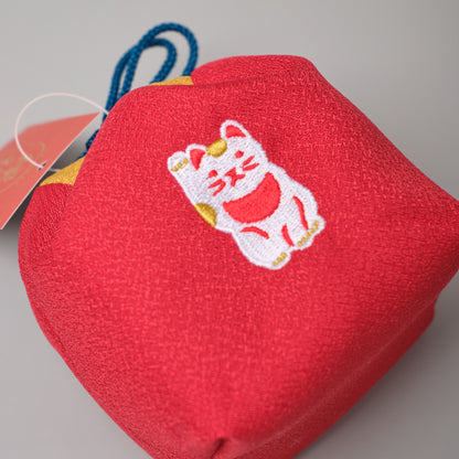 Japanese Enfuku Kinchaku Drawstring Pouch - Beckoning Cat