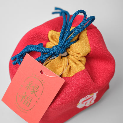 Japanese Enfuku Kinchaku Drawstring Pouch - Beckoning Cat