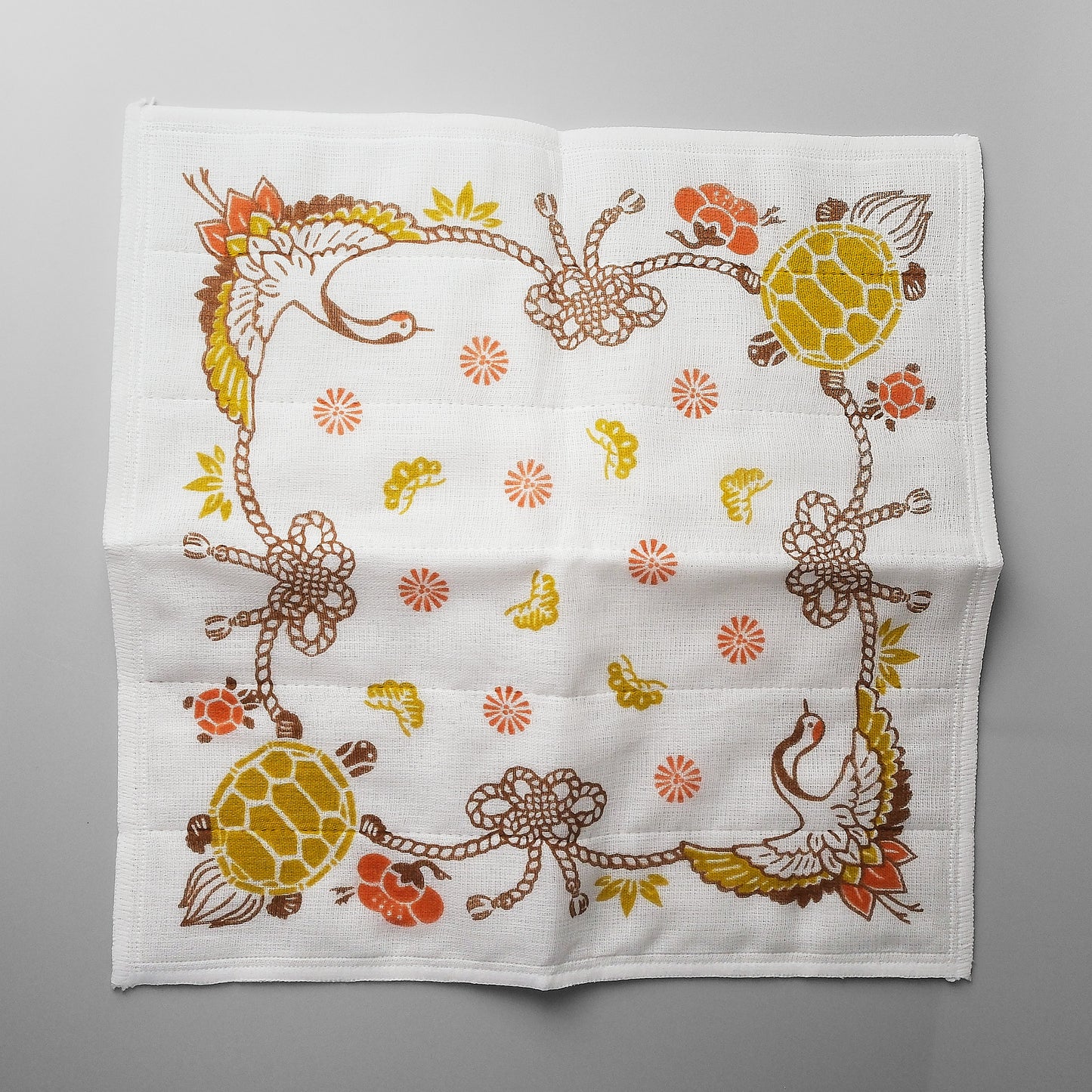 Japanese Kaya Dishcloth - Golden Crane and Tortoise