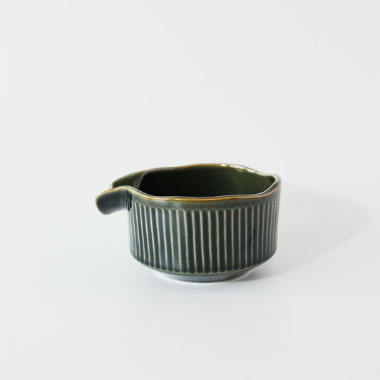 Matcha Bowl with Spout - Carved Oribe by Mizuno