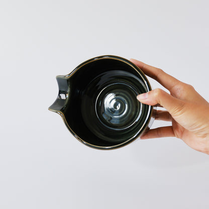 Matcha Bowl with Spout - Carved Oribe by Mizuno