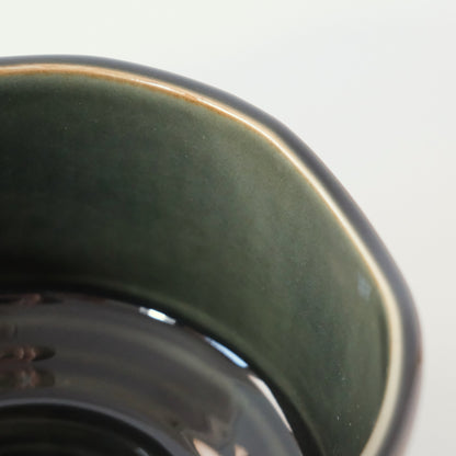 Matcha Bowl with Spout - Carved Oribe by Mizuno