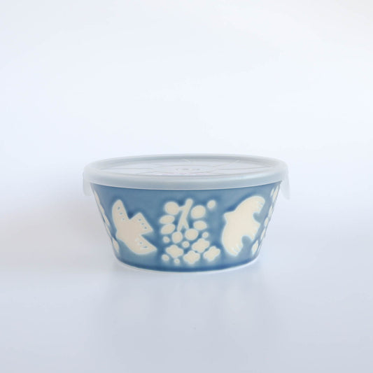 LINTU Plantaree Bowl with Non Wrap Lid 13cm - Blue / Aqua / White