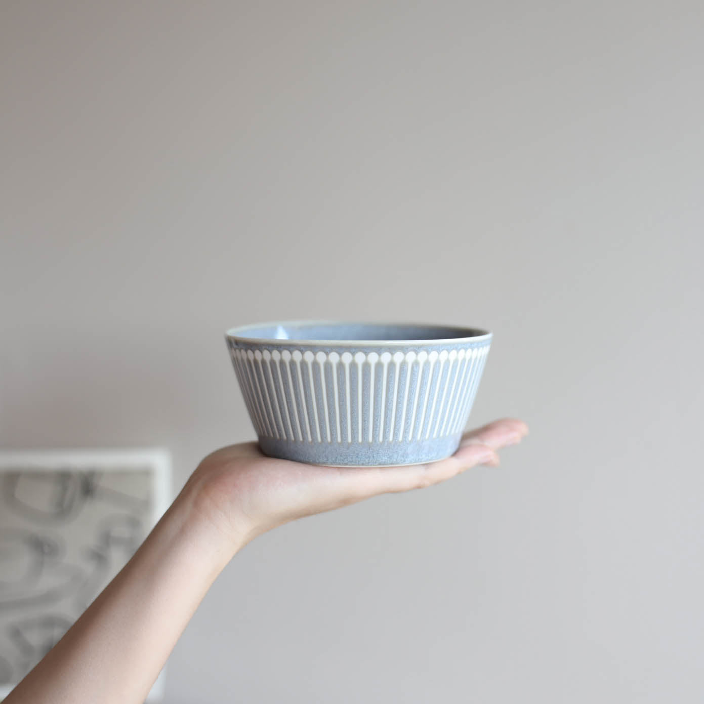 ALBEE Julienne Grass Pattern Bowl with Non Wrap Lid 13cm - Navy / Beige / Grey