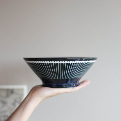 ALBEE Julienne Grass Pattern Ramen Noodle Large Bowl 21cm - Navy / Beige / Grey
