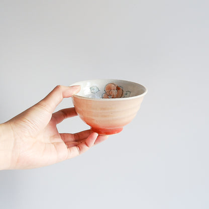 Rose Porcelain Small Rice Bowl 12cm - Red / Green