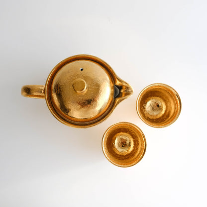 Hasami Ware Handmade Teapot and Teacups Set - Gold Glazed