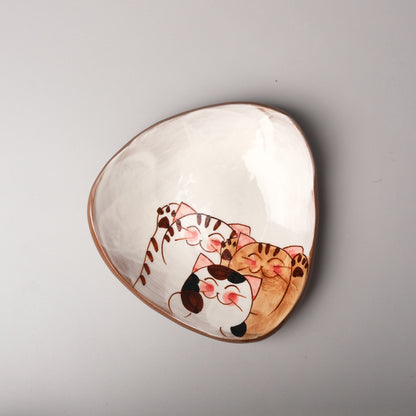 Hasami Ware Hand Painted Triangle Plate - Good Friend Cat