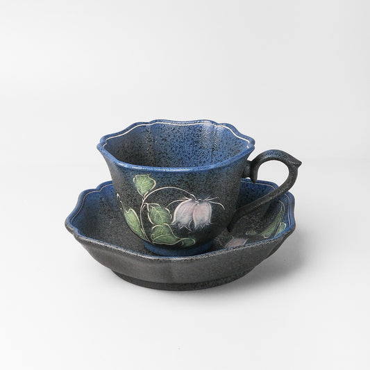 Yakishime Arita Ware Coffee Cup & Saucer - Bellflower (Indigo)
