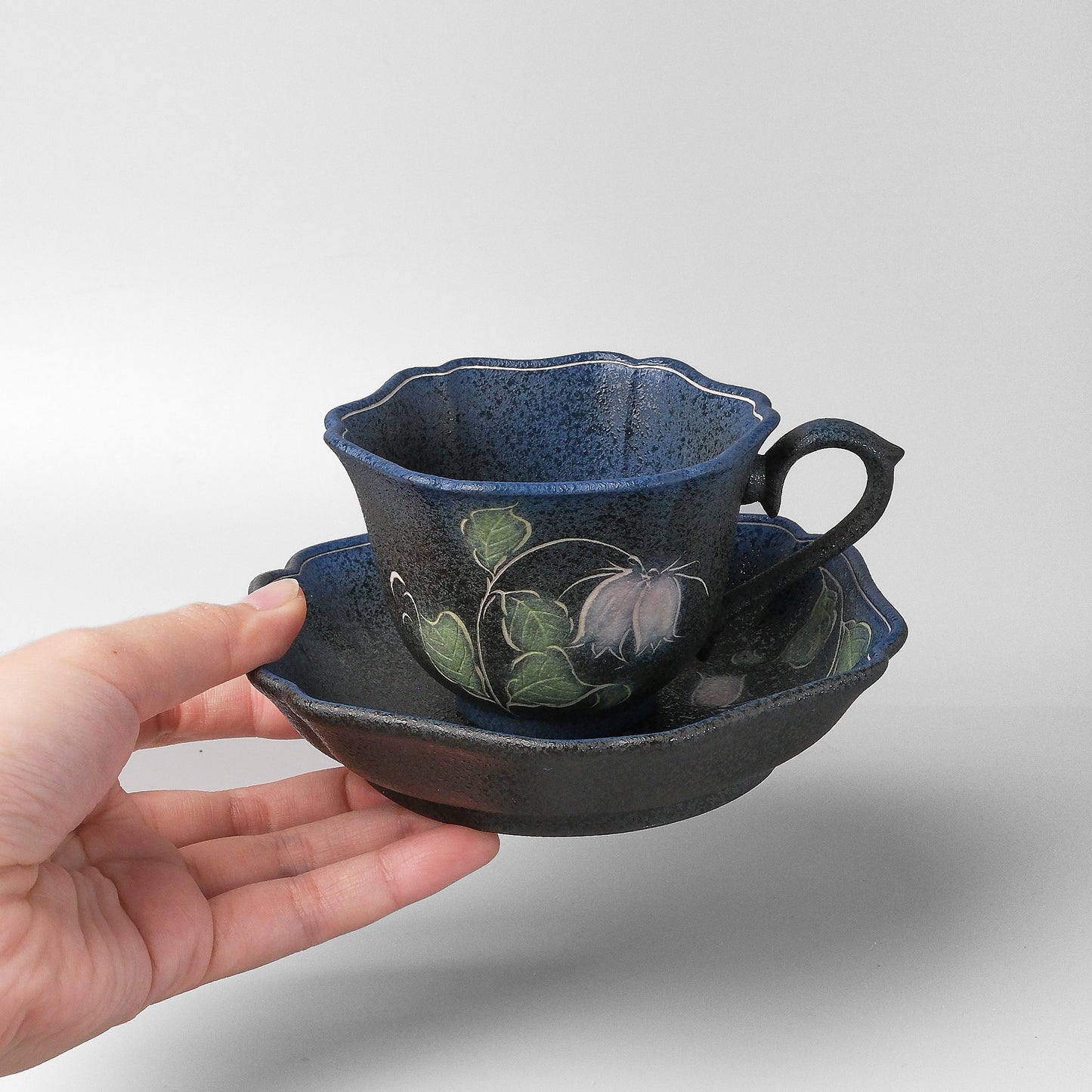 Yakishime Arita Ware Coffee Cup & Saucer - Bellflower (Indigo)
