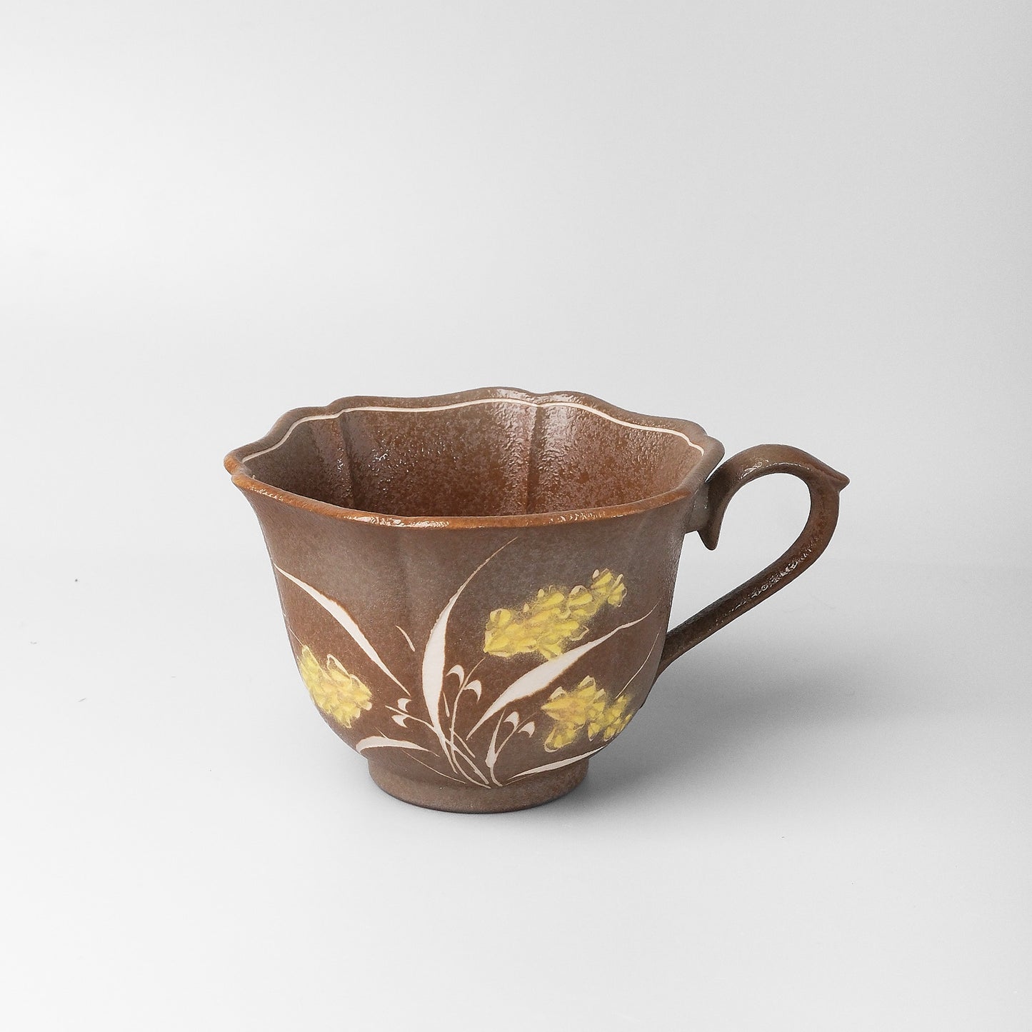 Yakishime Arita Ware Coffee Cup & Saucer - Dark Brown Wheat