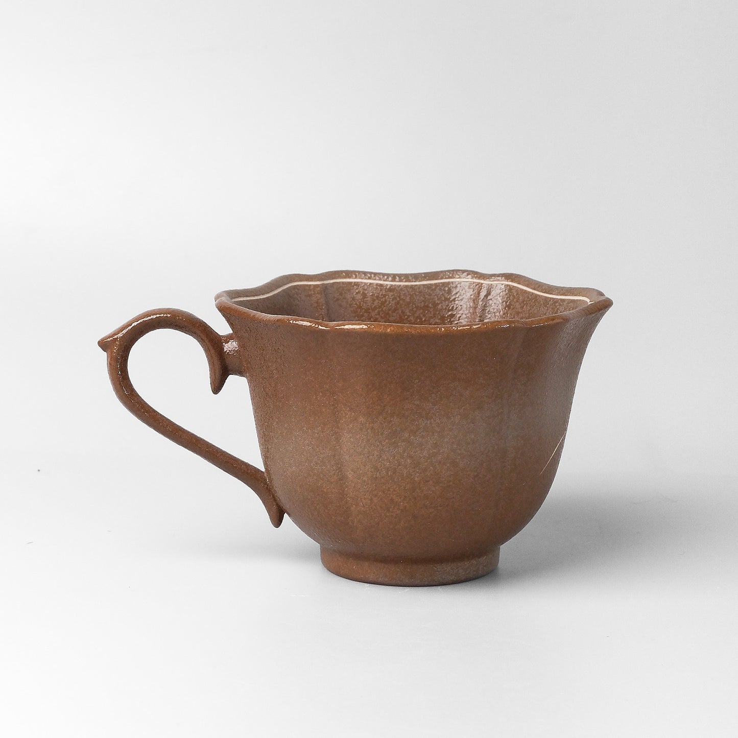 Yakishime Arita Ware Coffee Cup & Saucer - Dark Brown Wheat