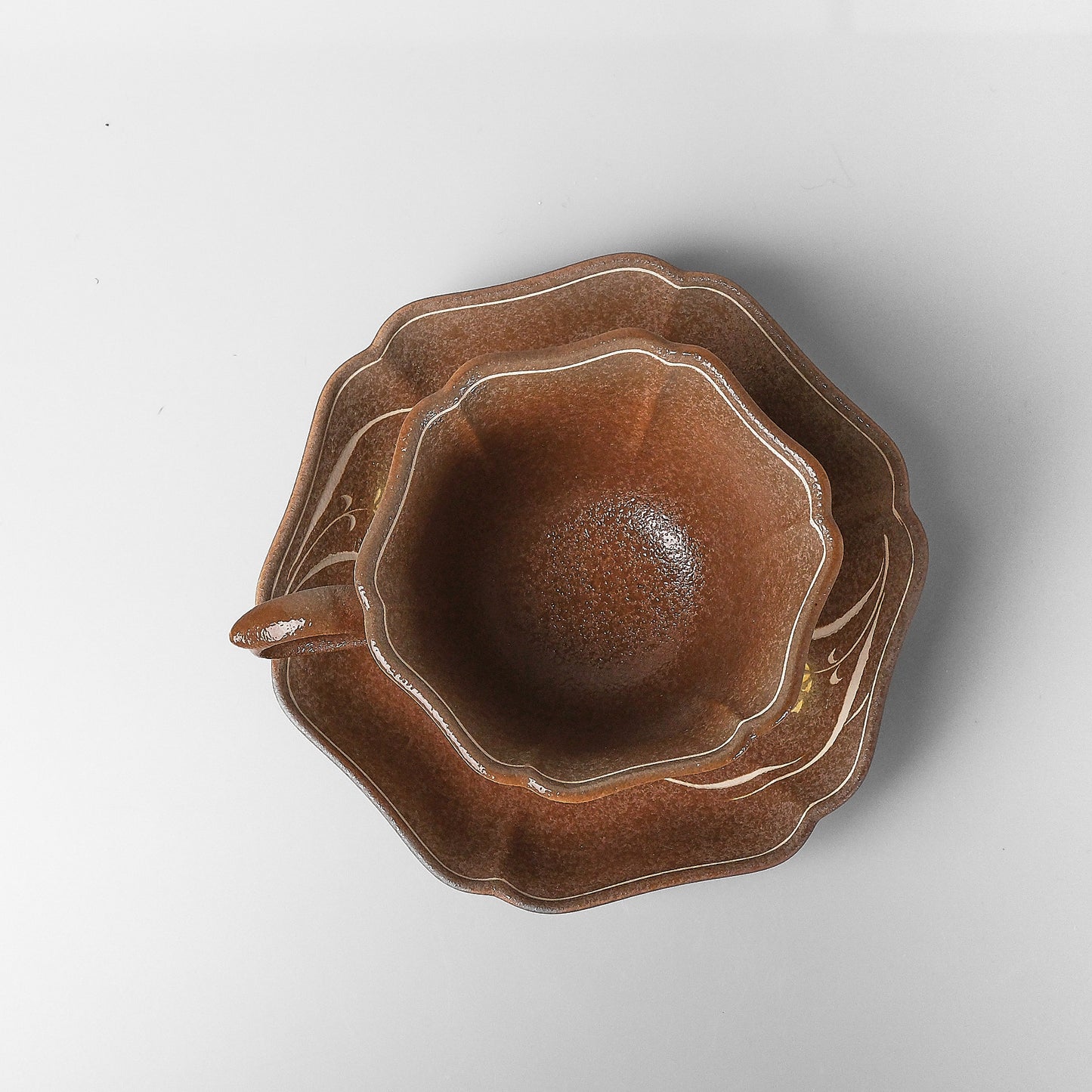Yakishime Arita Ware Coffee Cup & Saucer - Dark Brown Wheat