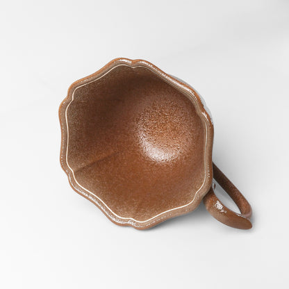 Yakishime Arita Ware Coffee Cup & Saucer - Dark Brown Wheat