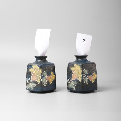 Yakishime Arita Ware Hexagonal Bud Vase - Floral Vine